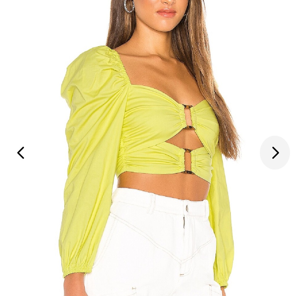 Lovers + Friends Delilah Crop Long Sleeve Lime Green Top Size Medium - Picture 4 of 7